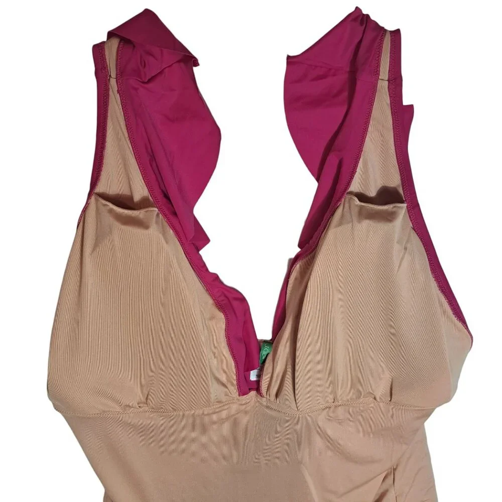 J. Crew One Piece Swimsuit SIze 12 Ruched V Neck Ruffled‎ Hot Pink Fuchsia New